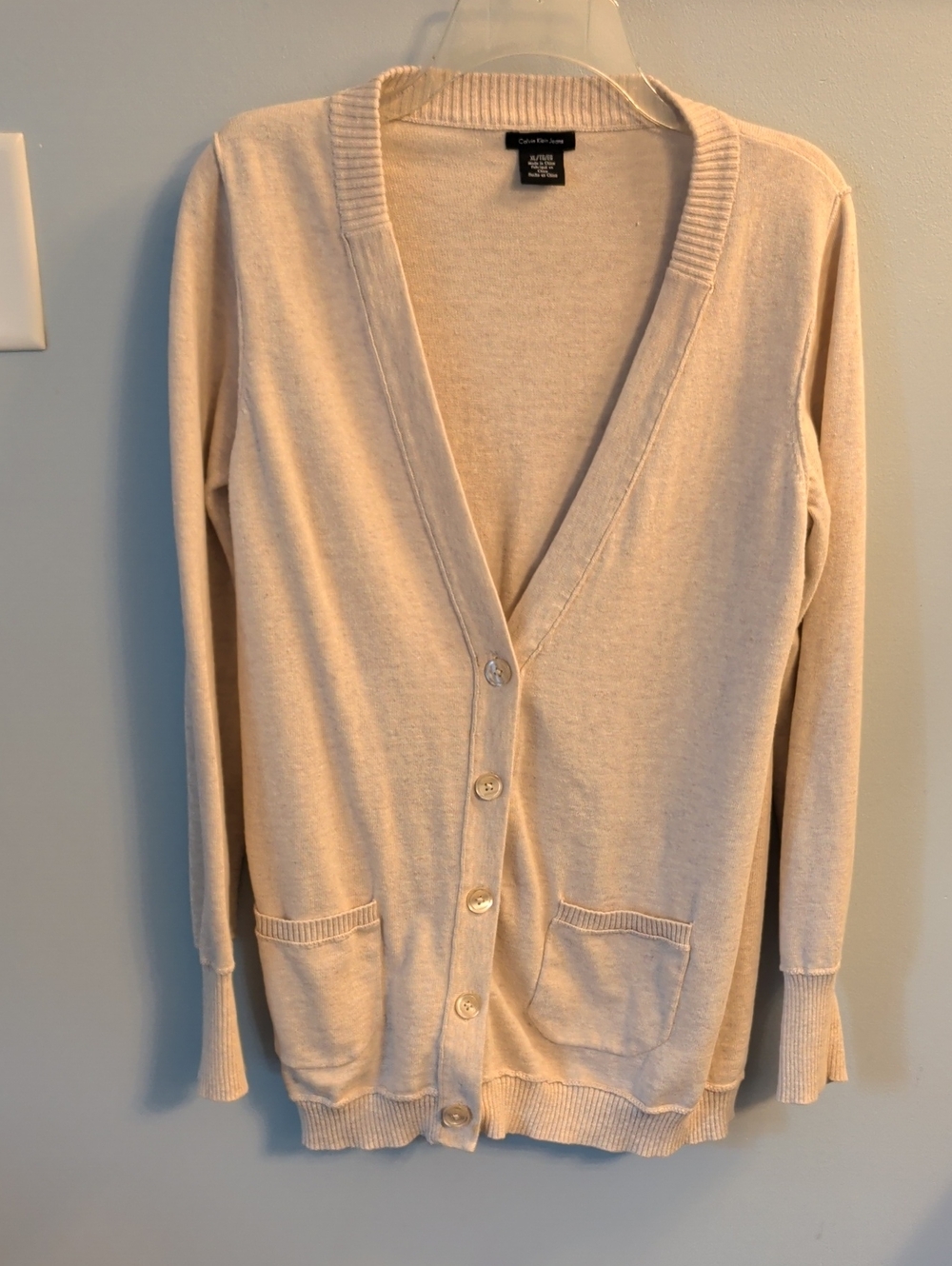 Calvin Klein Light Beige Button-Front V-Neck Cardigan